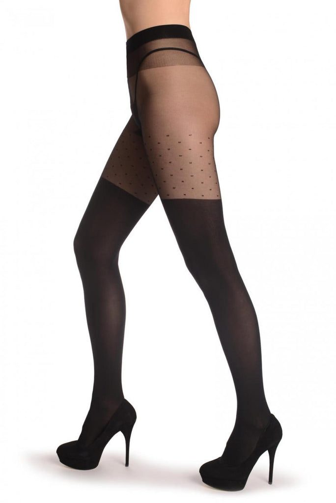 Liss Kiss Opaque Black With Small Dots Transparent Top 40 Den - Tights