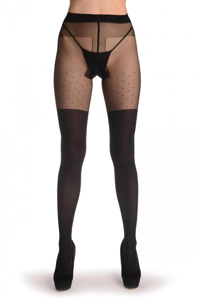 Liss Kiss Opaque Black With Small Dots Transparent Top 40 Den - Tights
