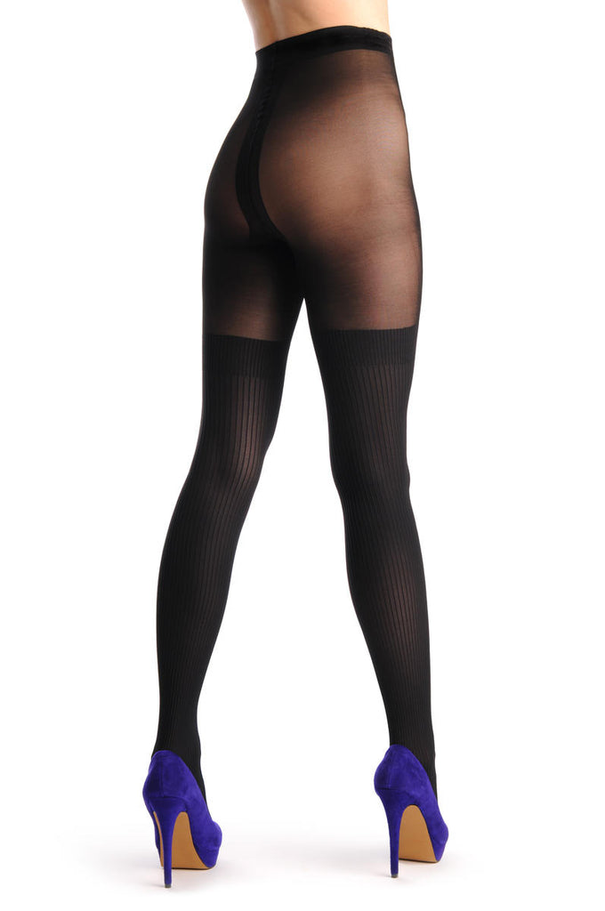 liss kiss Opaque Striped Over The Knee Sock With Semi Transparent Top - Tights