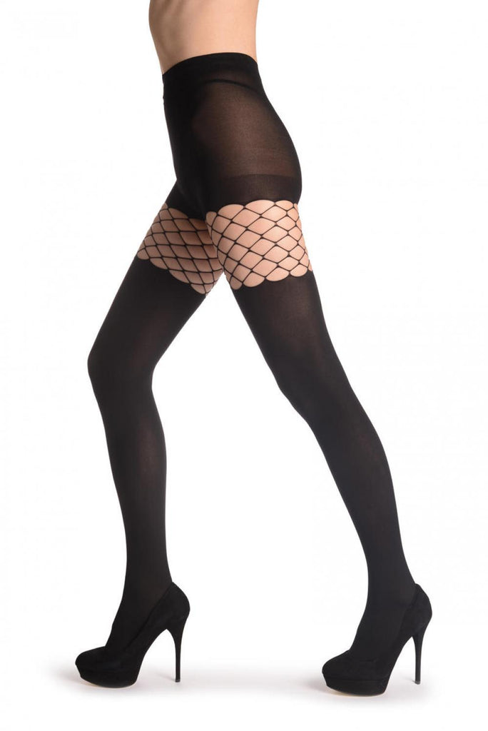 Liss Kiss Opaque With Large Diamond Mesh Garter Panel - Tights