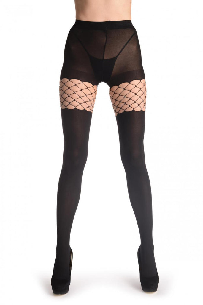 Liss Kiss Opaque With Large Diamond Mesh Garter Panel - Tights