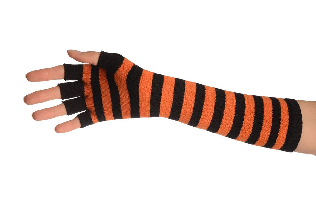 Liss Kiss Orange & Black Stripes Fingerless Gloves - Gloves