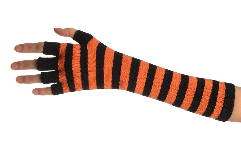Liss Kiss Orange & Black Stripes Fingerless Gloves - Gloves