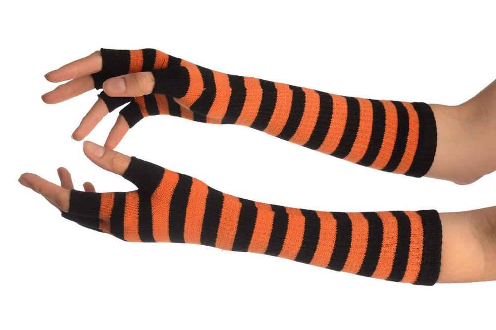 liss kiss Orange & Black Stripes Fingerless Gloves - Gloves