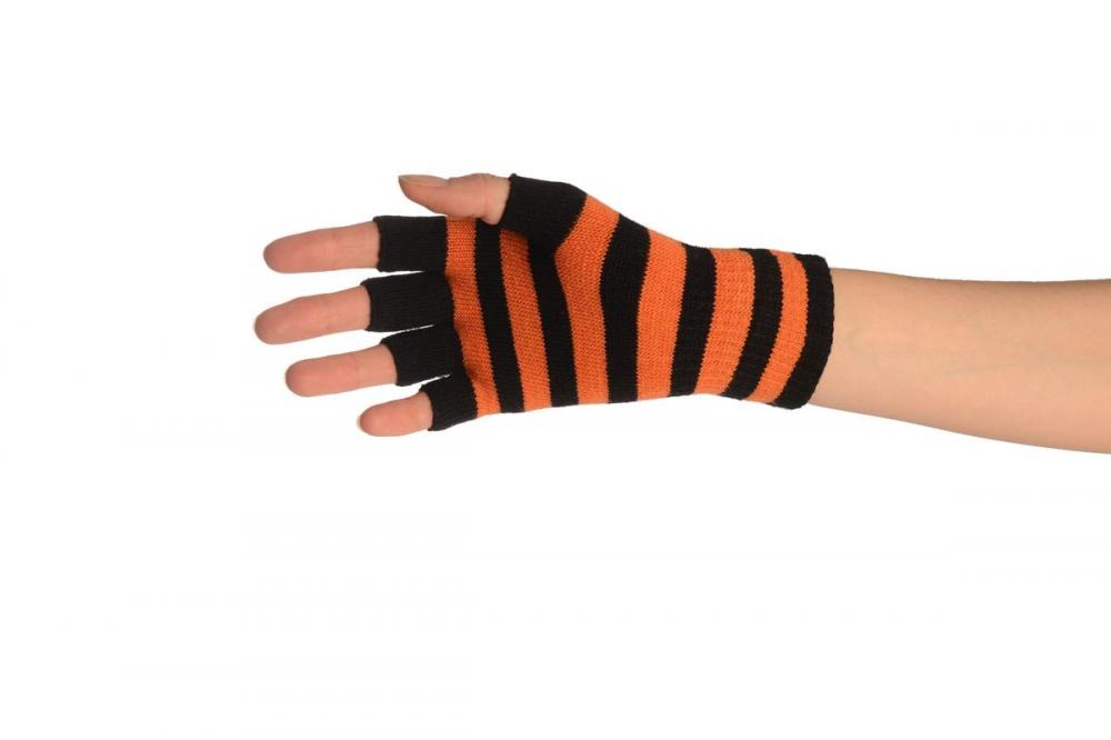 Liss Kiss Orange & Black Stripes Short Fingerless Gloves - Gloves