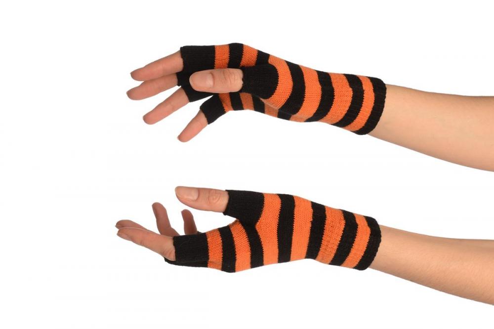 liss kiss Orange & Black Stripes Short Fingerless Gloves - Gloves