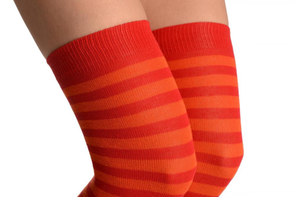 Liss Kiss Orange & Dark Orange Warm Winter Cotton - Over The Knee Socks