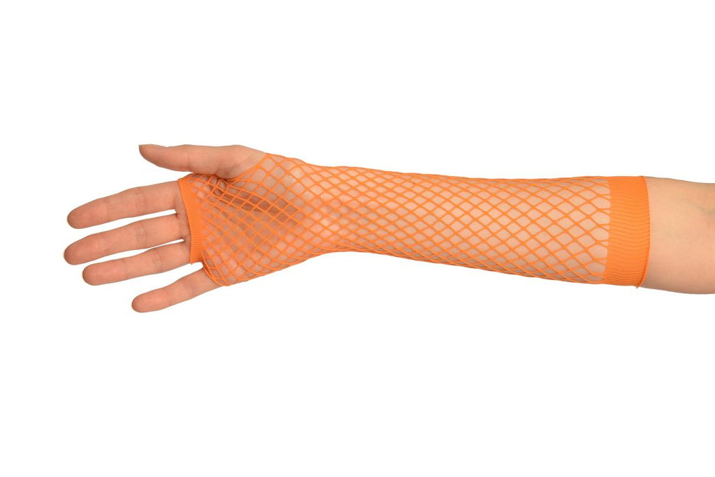 Liss Kiss Orange Fishnet Fingerless Party Gloves - Gloves