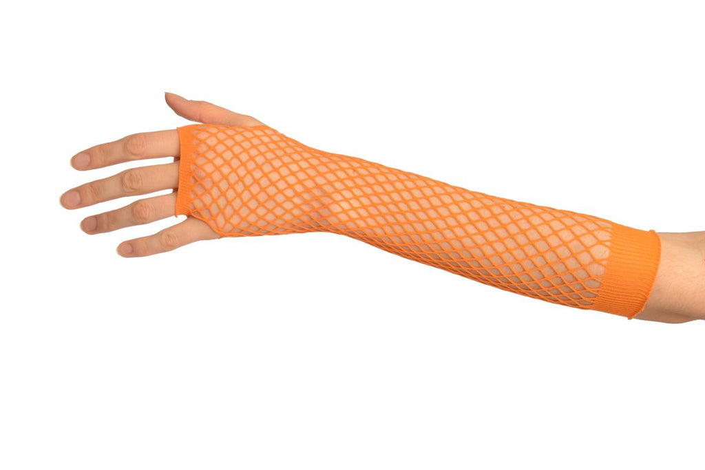 Liss Kiss Orange Fishnet Fingerless Party Gloves - Gloves