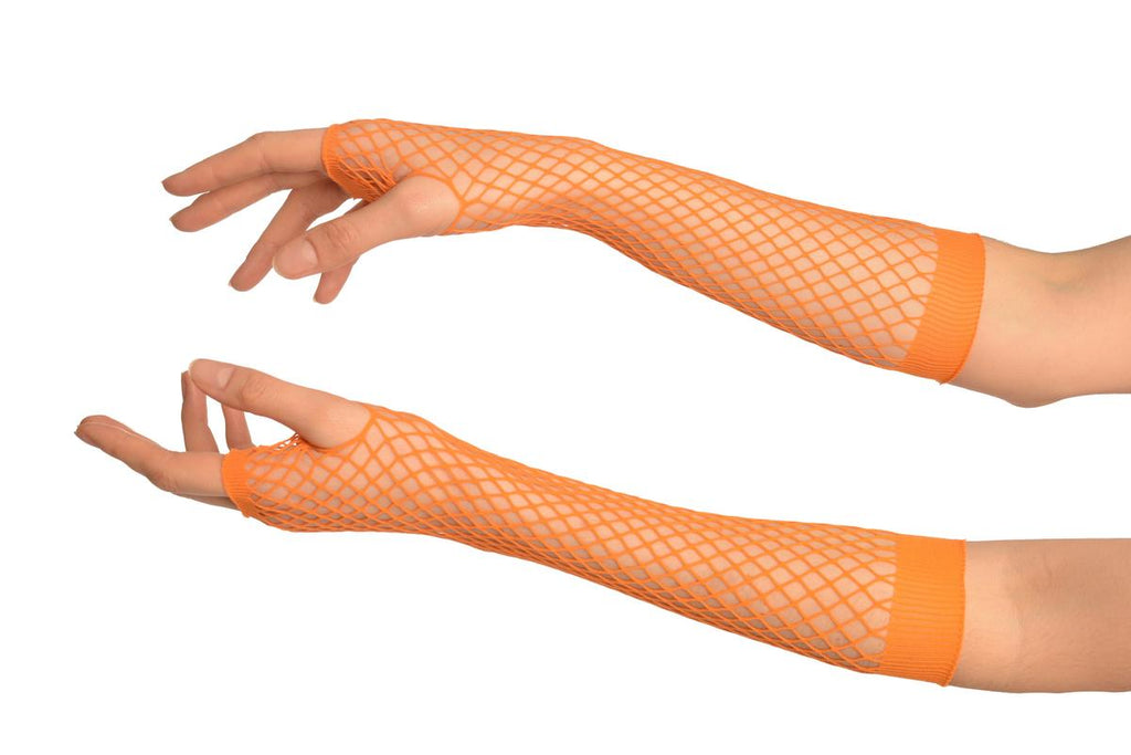 Liss Kiss Orange Fishnet Fingerless Party Gloves - Gloves