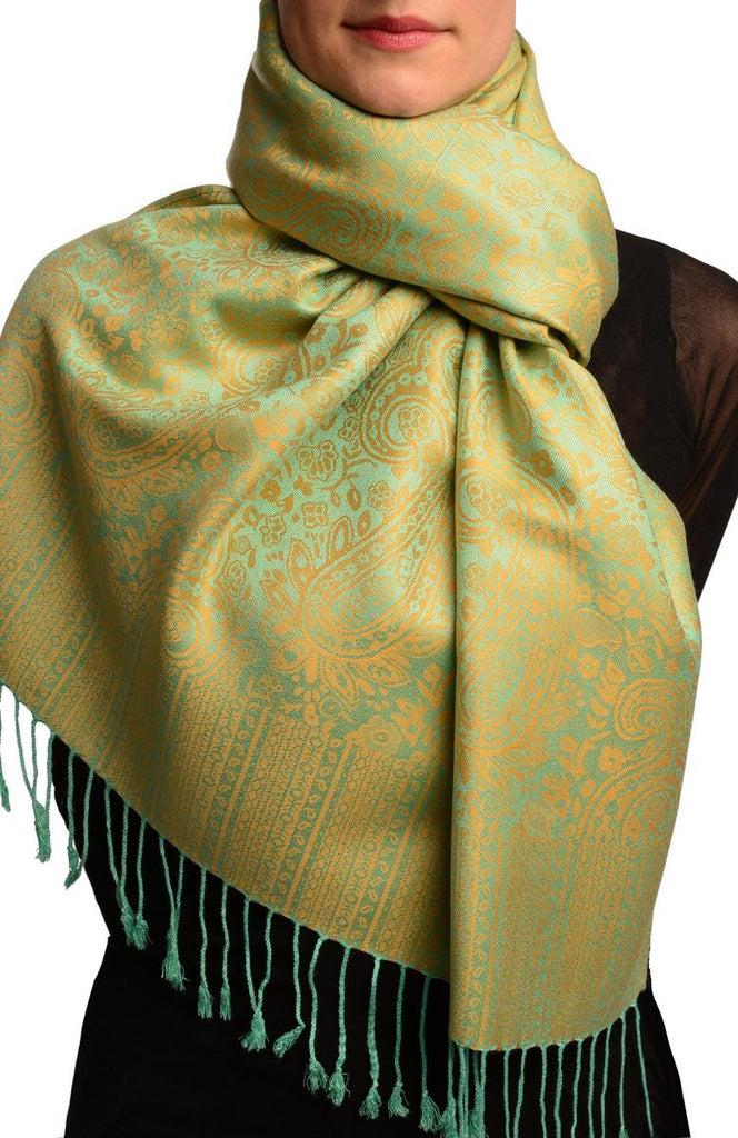 liss kiss Orange & Green Paisleys Pashmina Feel With Tassels - Scarf