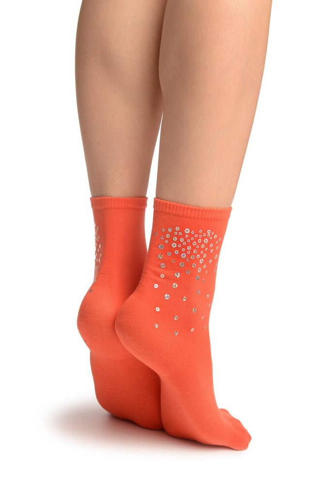 Liss Kiss Orange Sequin Embellished Ankle High Socks - Socks