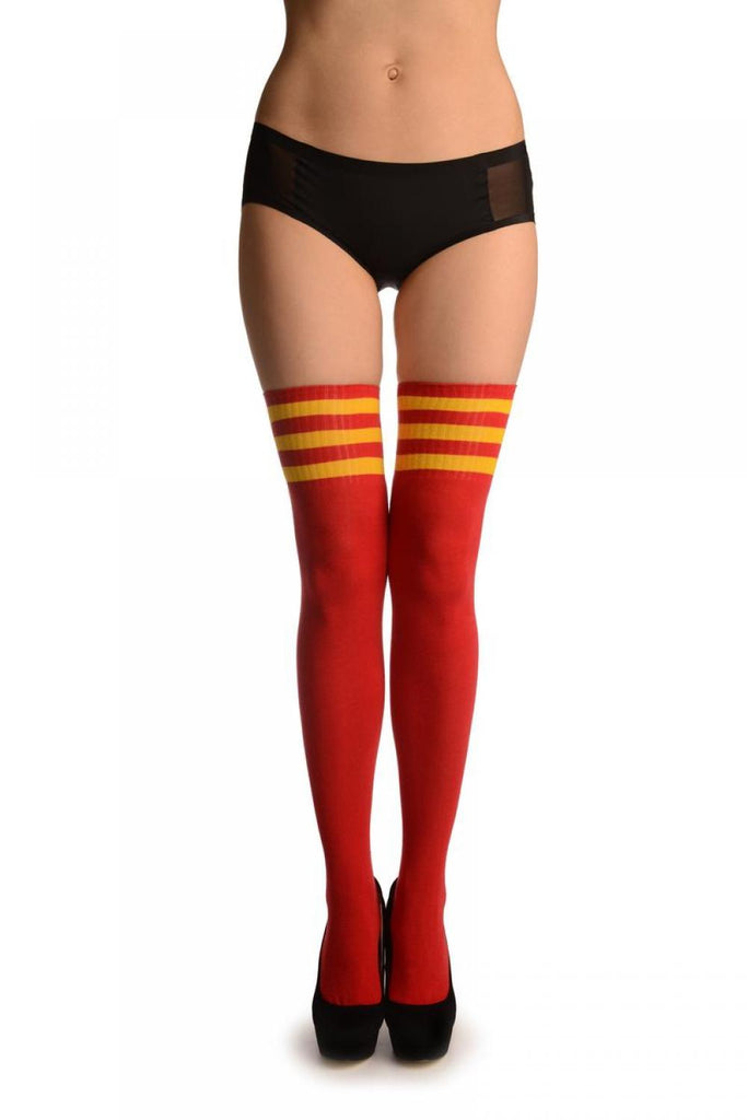 Liss Kiss Orange Stripes On Red (Referee) - Over The Knee Socks
