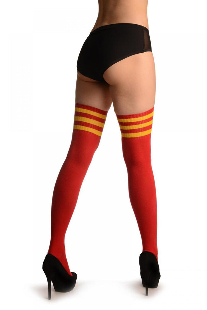 Liss Kiss Orange Stripes On Red (Referee) - Over The Knee Socks
