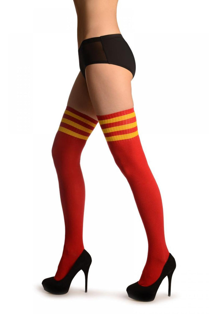 liss kiss Orange Stripes On Red (Referee) - Over The Knee Socks