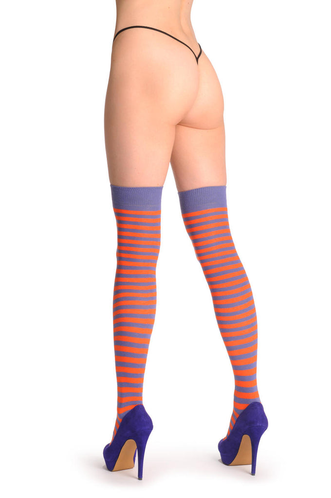 Liss Kiss Orange & Violet Black Stripes - Over The Knee Socks