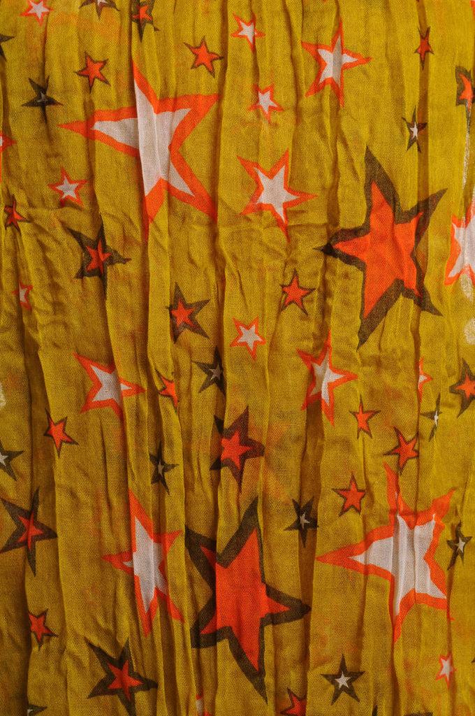 Liss Kiss Orange & White Stars On Olive Green Wrinkle & Creased Effect - Scarf