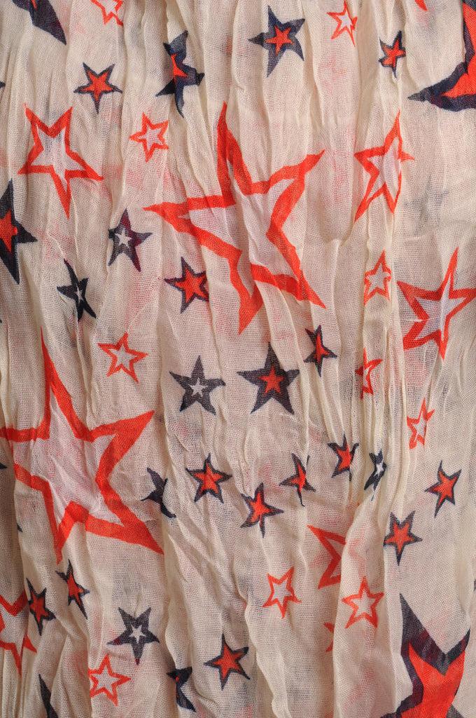 Liss Kiss Orange & White Stars On Vintage White Wrinkle & Creased Effect - Scarf
