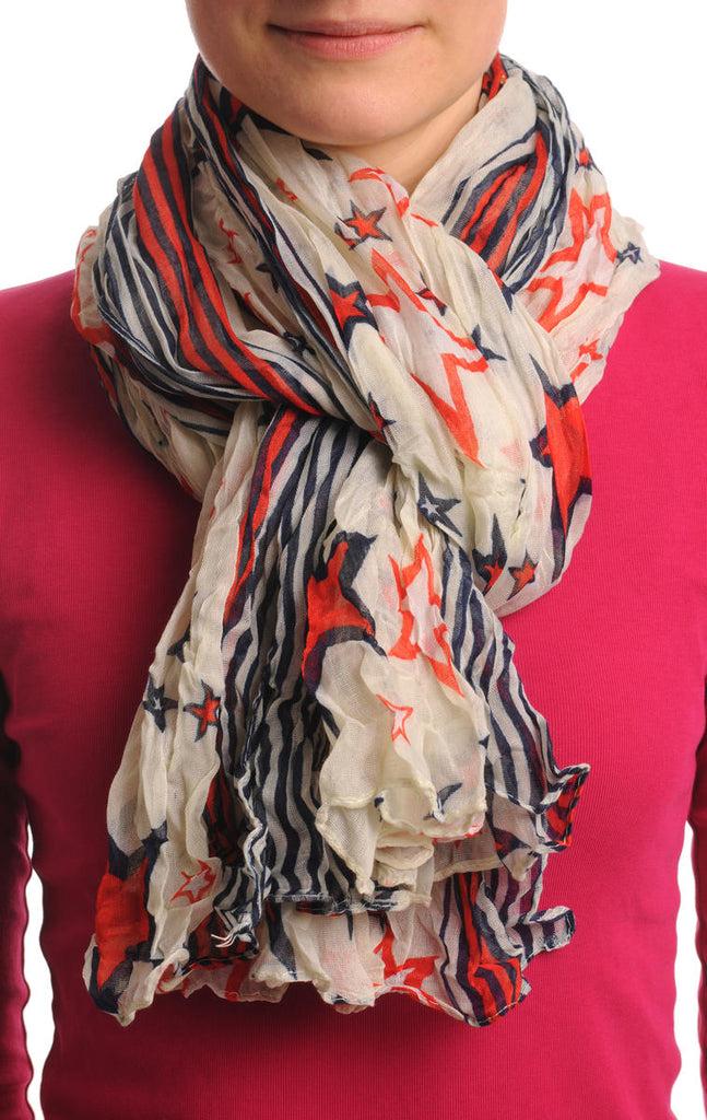 liss kiss Orange & White Stars On Vintage White Wrinkle & Creased Effect - Scarf