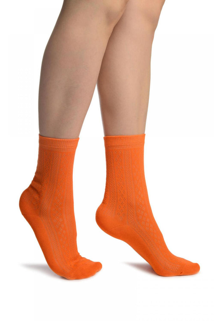 liss kiss Orange With Crocheted Stripes Ankle High Socks - Socks