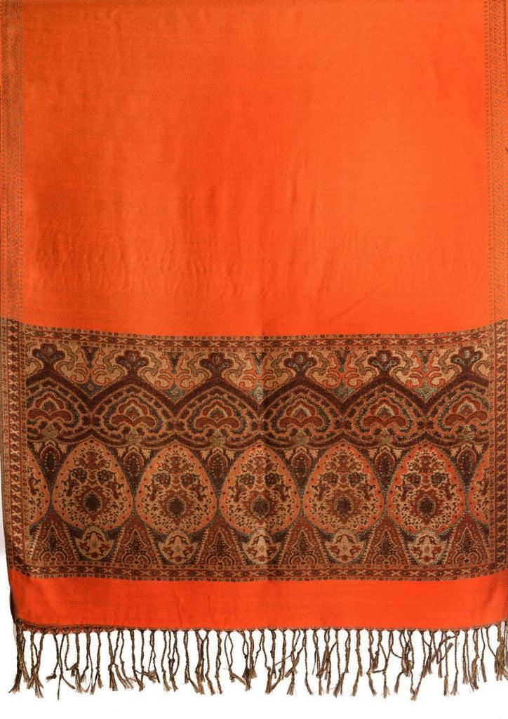 Liss Kiss Orange With Lurex Ornaments Pashmina With Tassels - Scarf