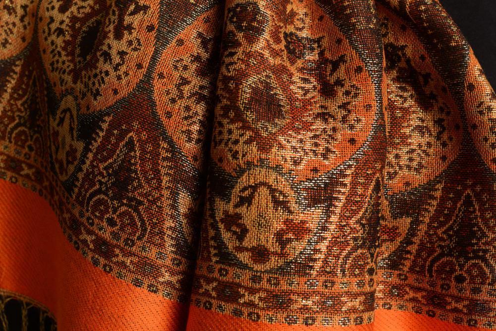 Liss Kiss Orange With Lurex Ornaments Pashmina With Tassels - Scarf