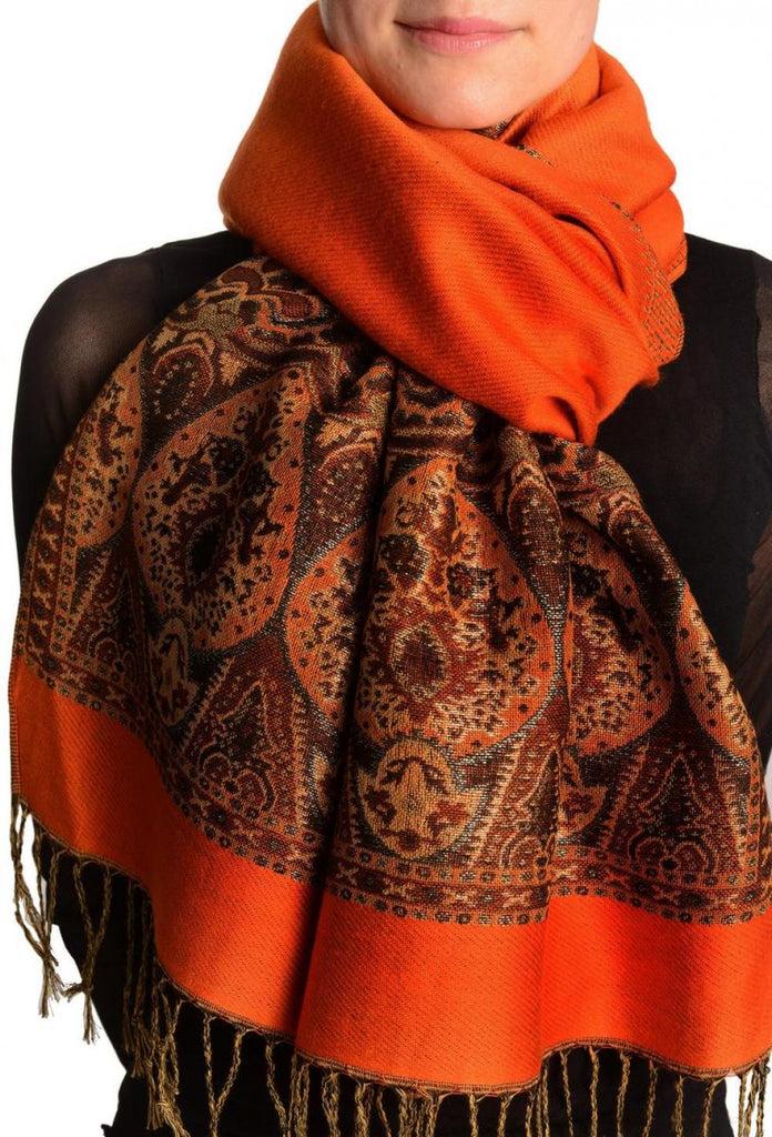 liss kiss Orange With Lurex Ornaments Pashmina With Tassels - Scarf