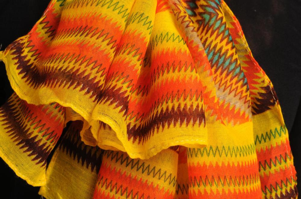 Liss Kiss Orange & Yellow Zigzagged Rombs Unisex Scarf & Beach Sarong - Scarf