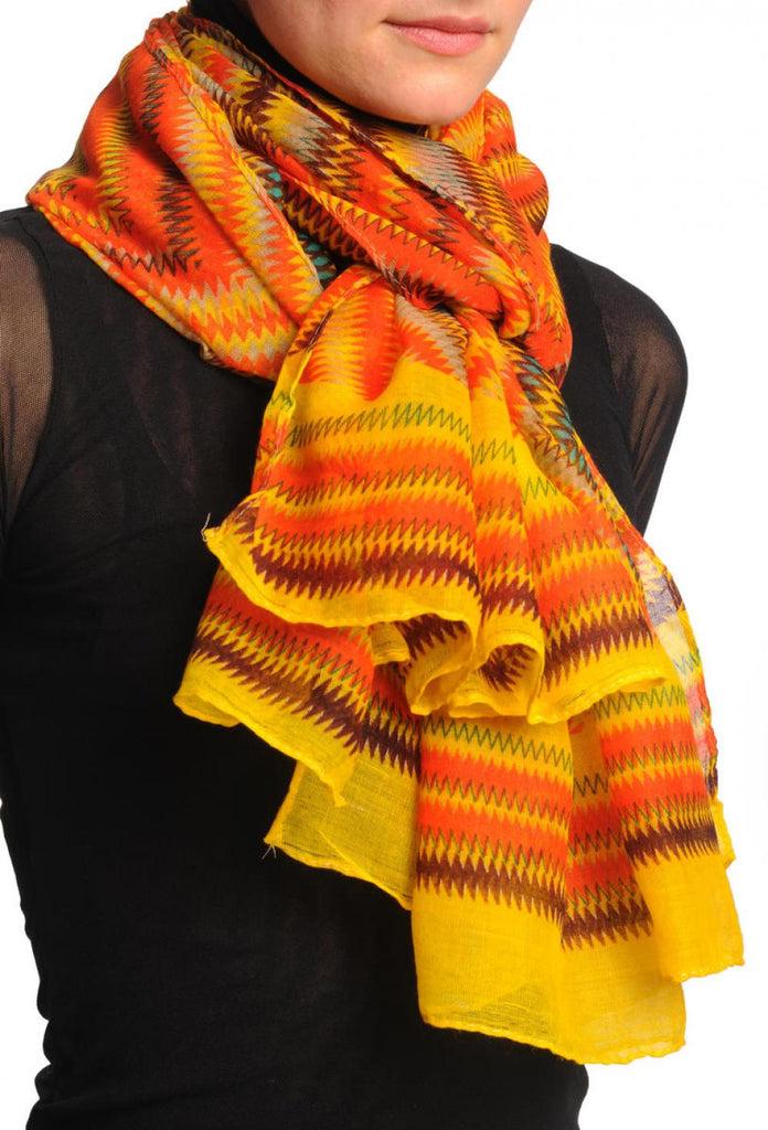 Liss Kiss Orange & Yellow Zigzagged Rombs Unisex Scarf & Beach Sarong - Scarf