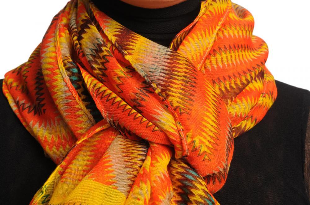 Liss Kiss Orange & Yellow Zigzagged Rombs Unisex Scarf & Beach Sarong - Scarf