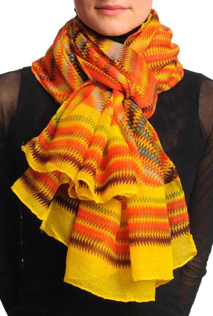 liss kiss Orange & Yellow Zigzagged Rombs Unisex Scarf & Beach Sarong - Scarf