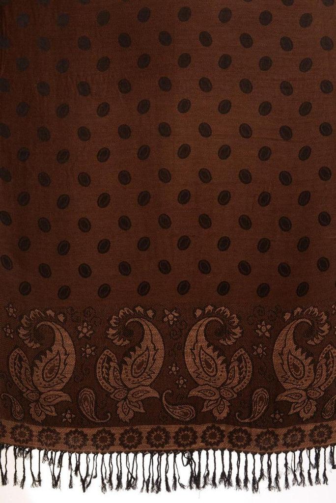 Liss Kiss Ovals & Paisleys On Brown Pashmina With Tassels - Scarf