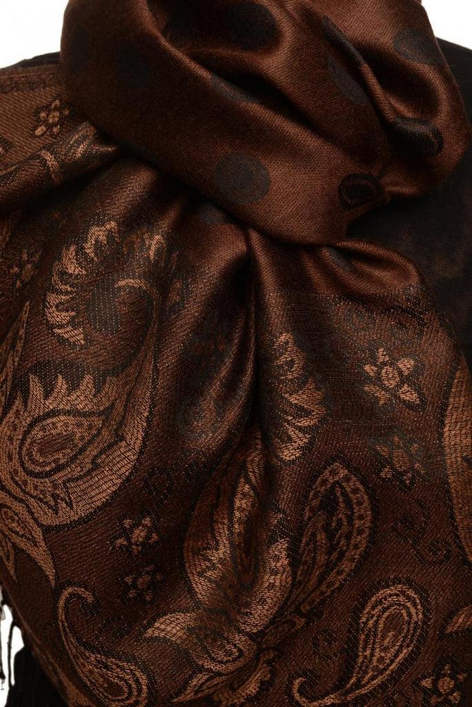 Liss Kiss Ovals & Paisleys On Brown Pashmina With Tassels - Scarf