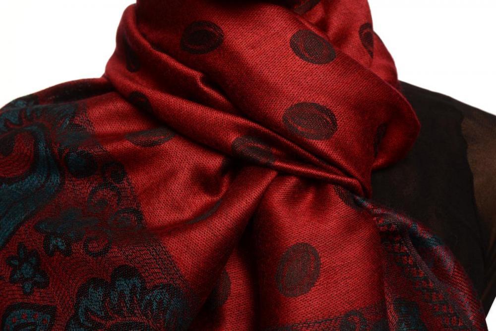 Liss Kiss Ovals & Paisleys On Burgundy Pashmina With Tassels - Scarf
