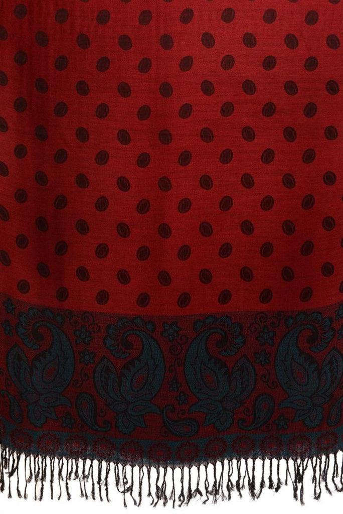 Liss Kiss Ovals & Paisleys On Burgundy Pashmina With Tassels - Scarf