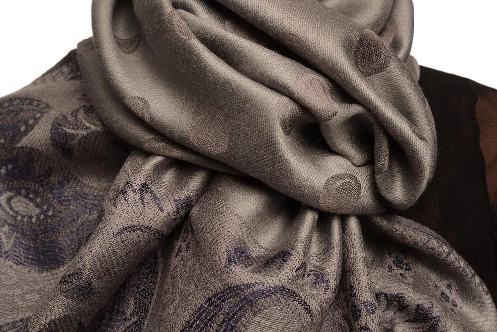 Liss Kiss Ovals & Paisleys On Grey Pashmina With Tassels - Scarf