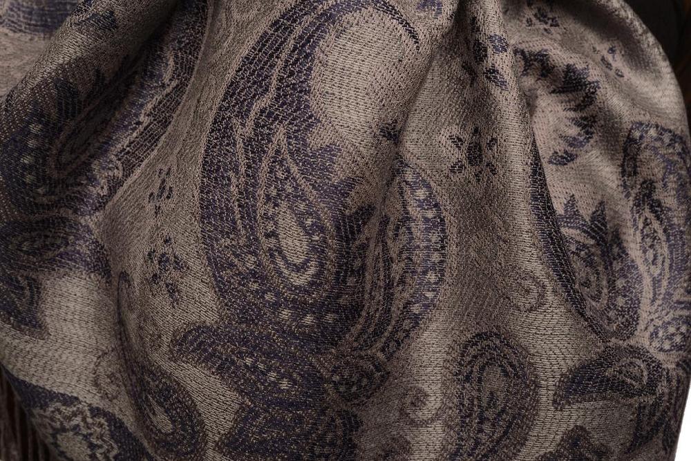Liss Kiss Ovals & Paisleys On Grey Pashmina With Tassels - Scarf