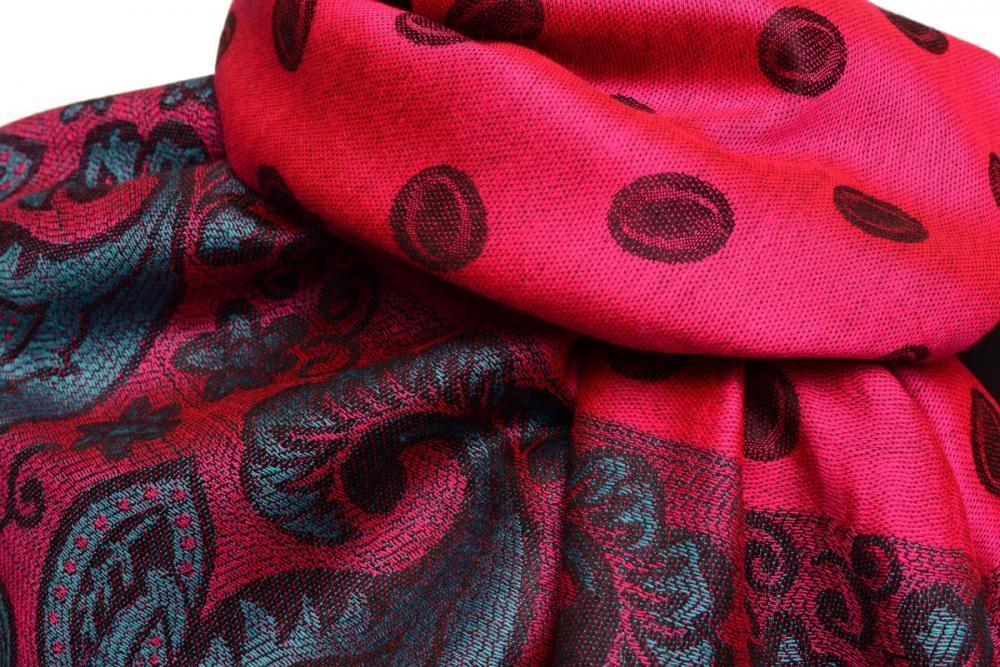 Liss Kiss Ovals & Paisleys On Magenta Pashmina With Tassels - Scarf