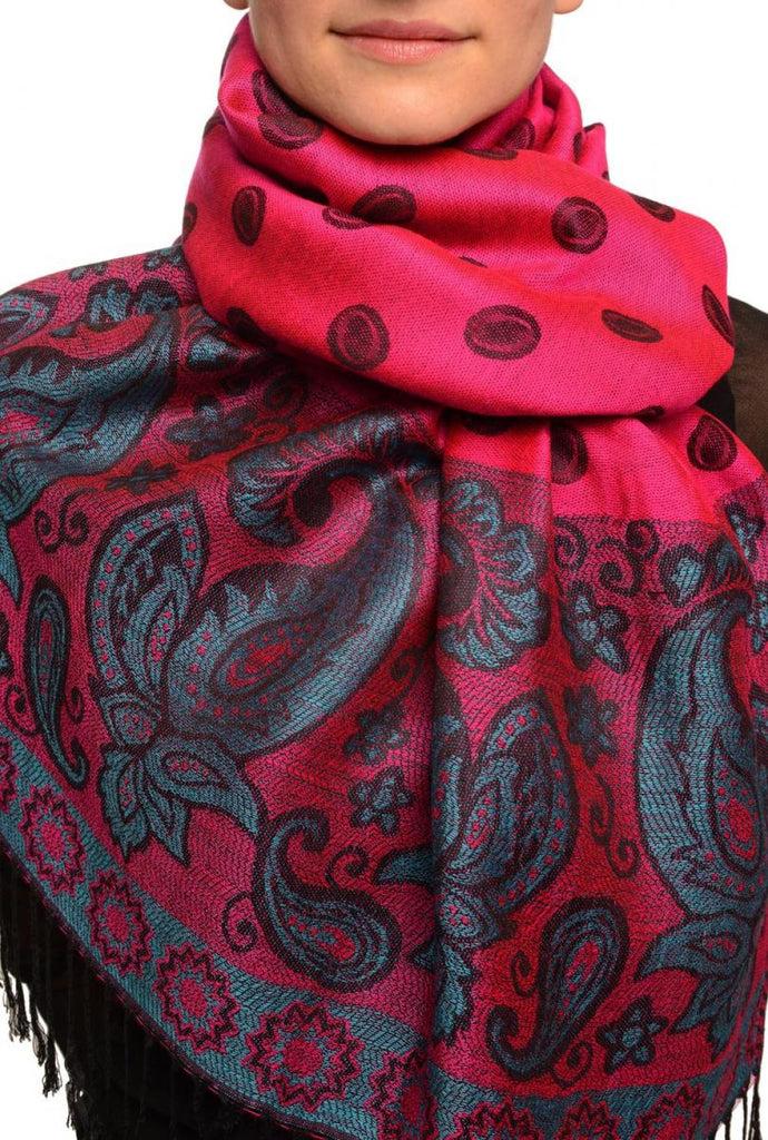 liss kiss Ovals & Paisleys On Magenta Pashmina With Tassels - Scarf