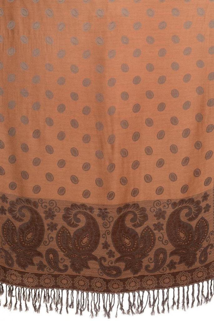 Liss Kiss Ovals & Paisleys On Mocha Pashmina With Tassels - Scarf