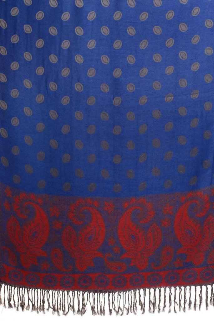 Liss Kiss Ovals & Paisleys On Persian Blue Pashmina With Tassels - Scarf