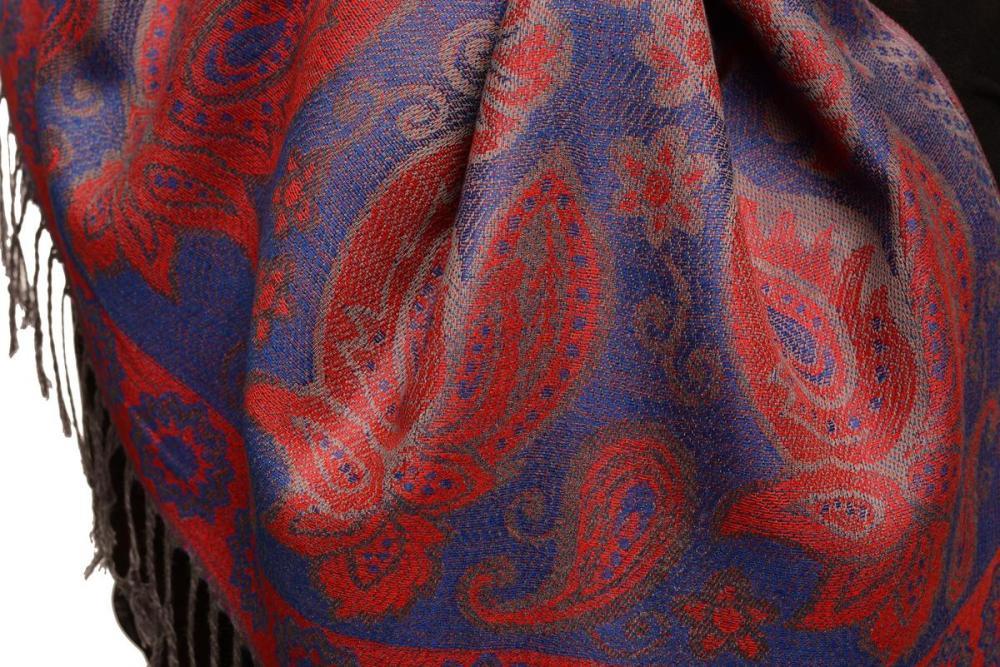 Liss Kiss Ovals & Paisleys On Persian Blue Pashmina With Tassels - Scarf