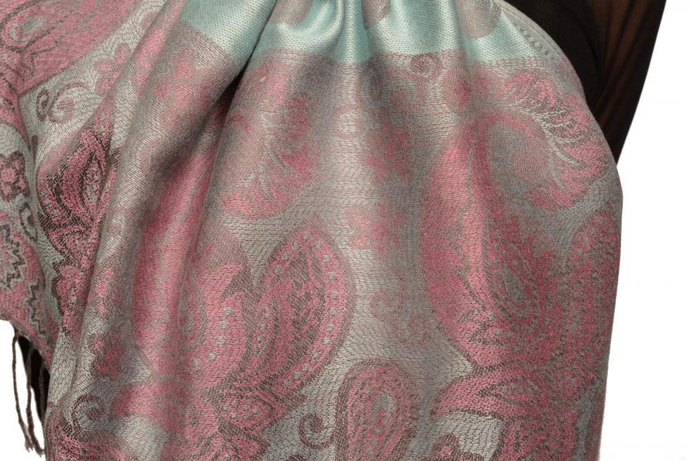 Liss Kiss Ovals & Paisleys On Powder Blue Pashmina With Tassels - Scarf