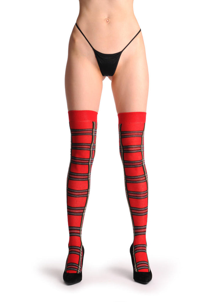 Liss Kiss Over The Knee Opaque Red Checkered Warm Socks - Over The Knee Socks