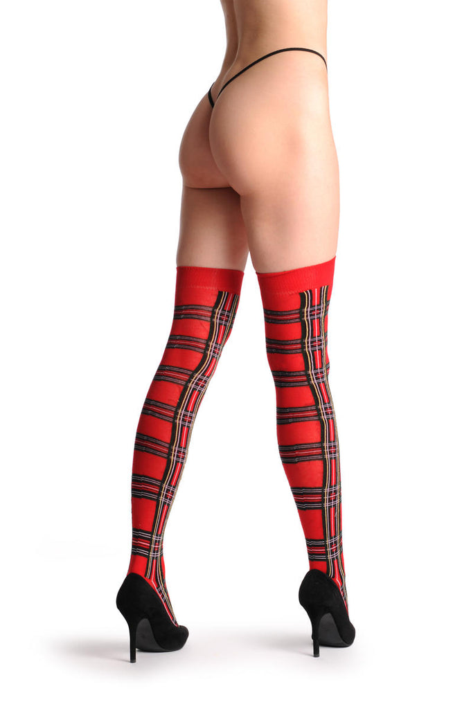 Liss Kiss Over The Knee Opaque Red Checkered Warm Socks - Over The Knee Socks