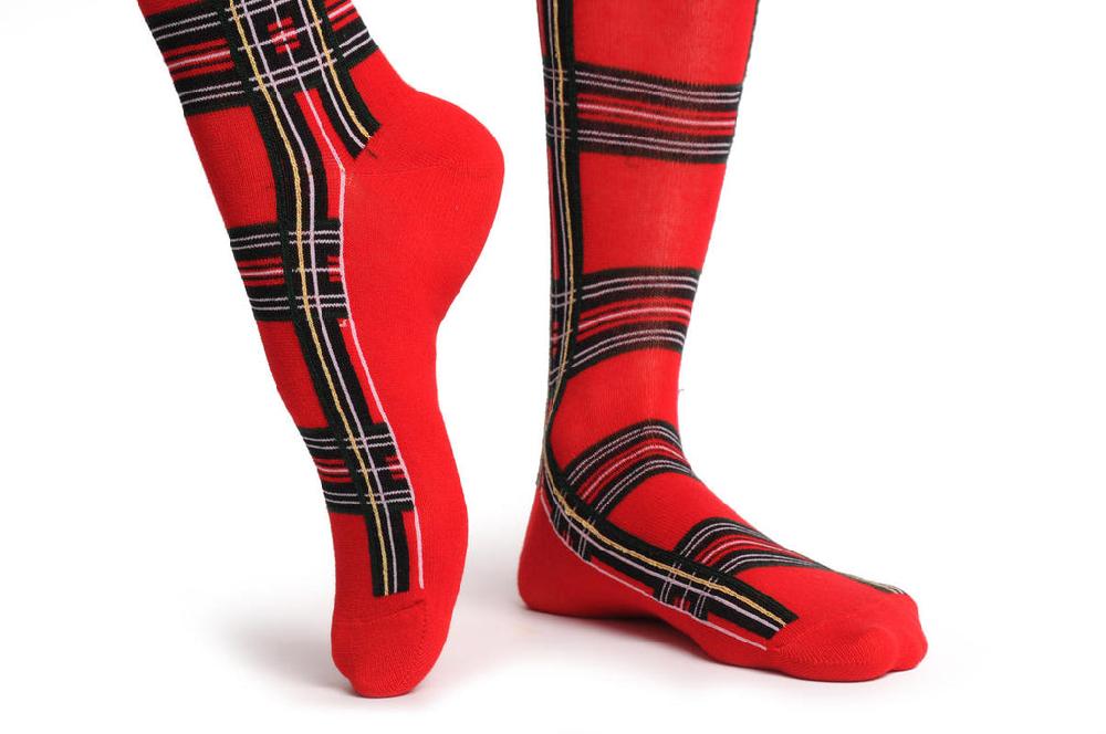 Liss Kiss Over The Knee Opaque Red Checkered Warm Socks - Over The Knee Socks