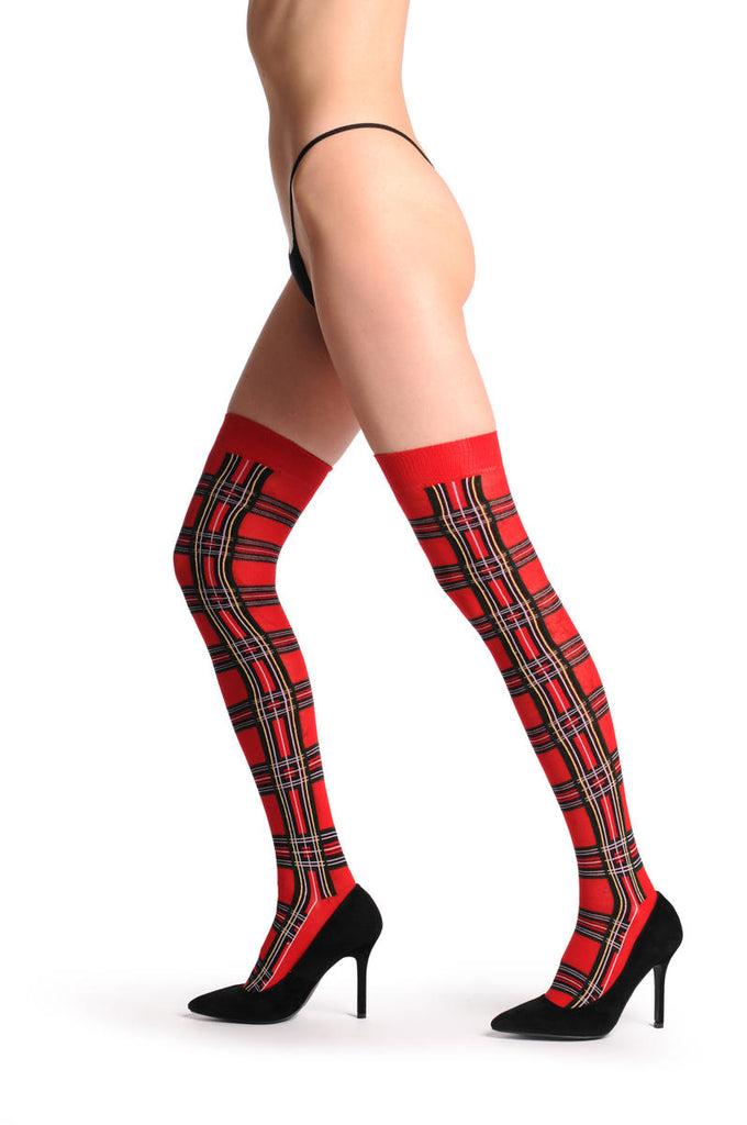 liss kiss Over The Knee Opaque Red Checkered Warm Socks - Over The Knee Socks