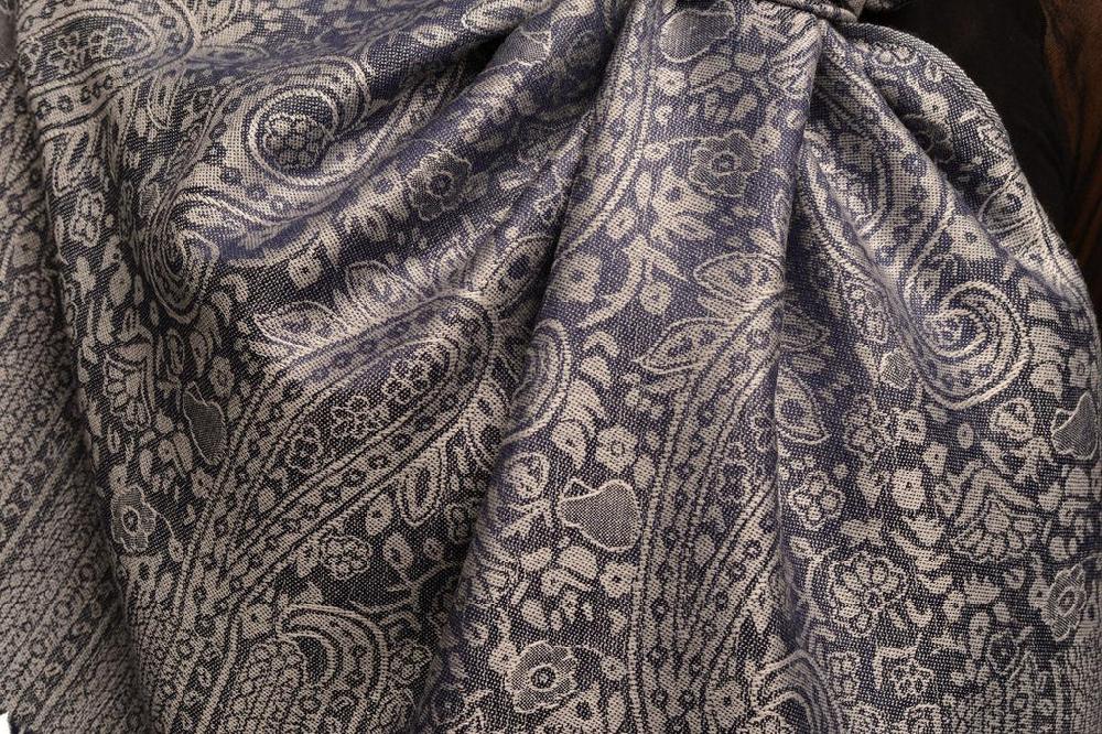 Liss Kiss Oxford Blue & Grey Paisleys Pashmina Feel With Tassels - Scarf