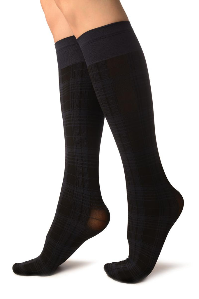 Liss Kiss Oxford Blue Scottish Tartan Socks Knee High - Socks