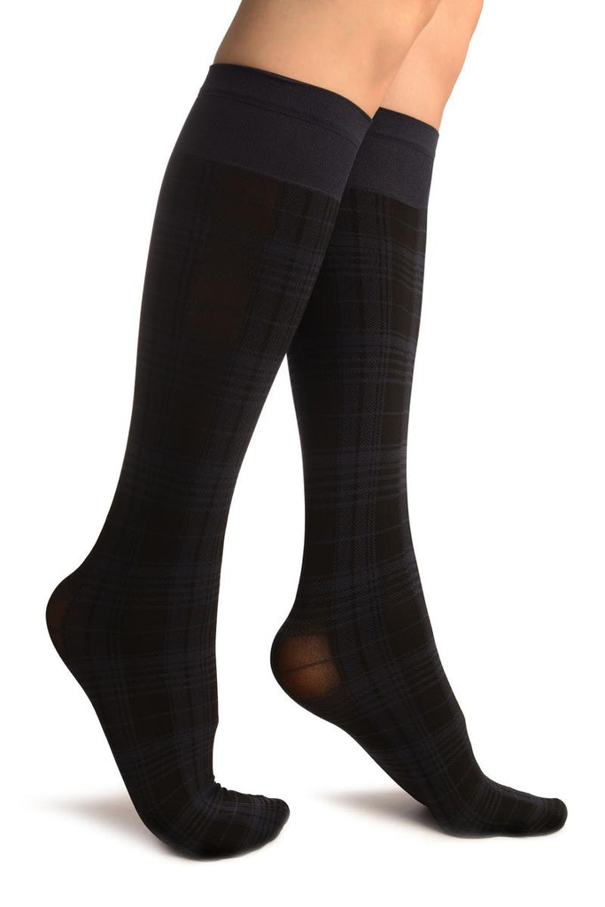 liss kiss Oxford Blue Scottish Tartan Socks Knee High - Socks